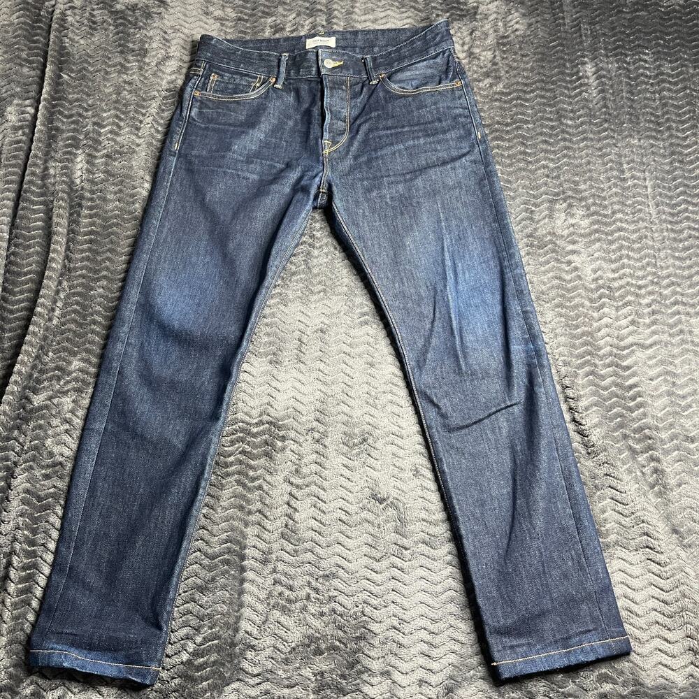 Buck Mason Maverick Slim Jeans Mens 32x30 Dark Wash Double Dip Button fly